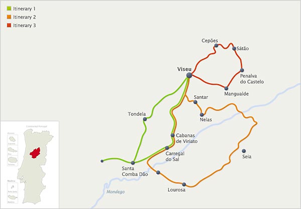 Kaart Dão wijn-routes Portugal